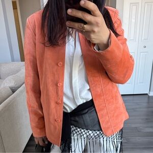 Coral Button-Front Suede Jacket